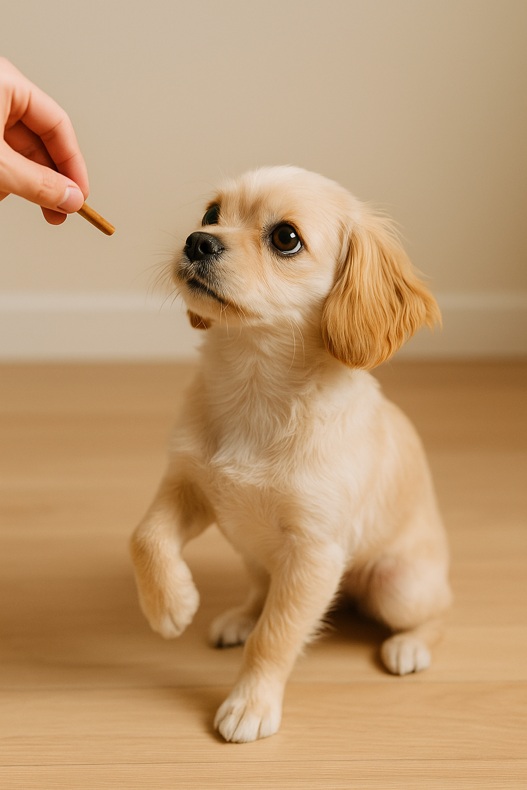 간식을 기다리며 발동동 구르는 강아지의 귀여운 순간